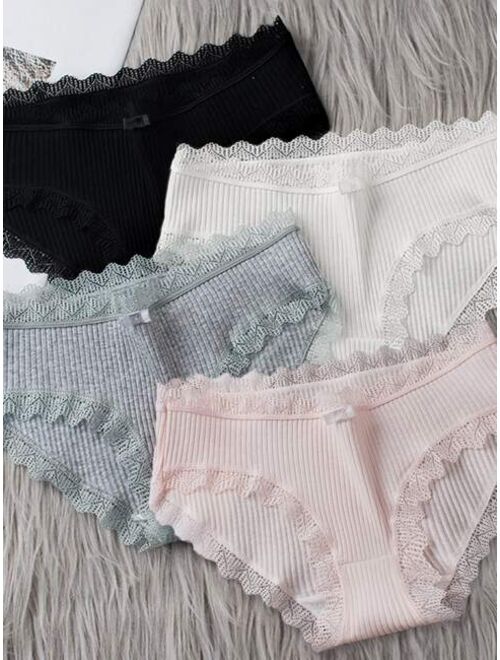 Shein Girls 4pcs Contrast Lace Brief