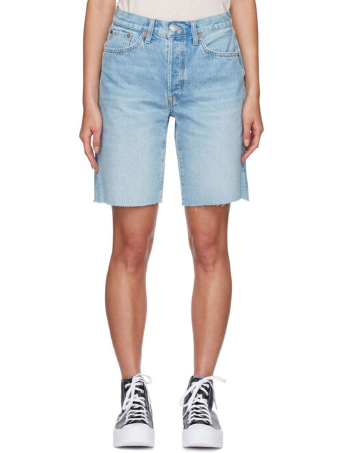 Re/Done Blue Faded Denim Shorts
