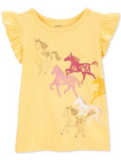 Toddler Girls Horses-Graphic Flutter Shirt