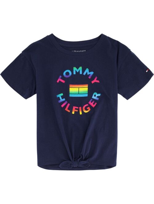 Tommy Hilfiger Little Girls Rainbow Logo Tie-Front Tee