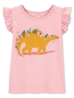 Toddler Girls Floral Dinosaur-Graphic Flutter Shirt