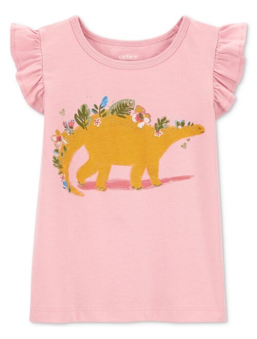 Carter's Toddler Girls Floral Dinosaur-Graphic Flutter Shirt