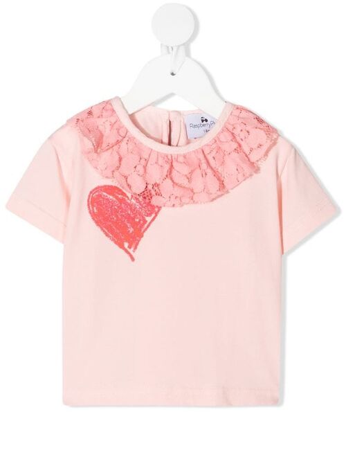 Raspberry Plum lace ruffle-collar T-shirt