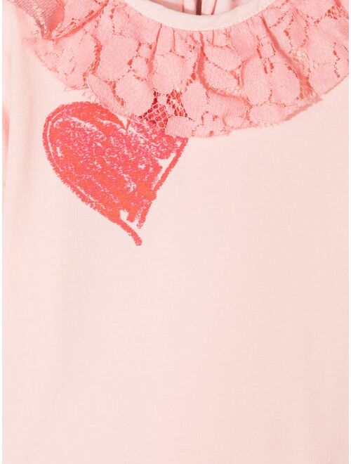 Raspberry Plum lace ruffle-collar T-shirt