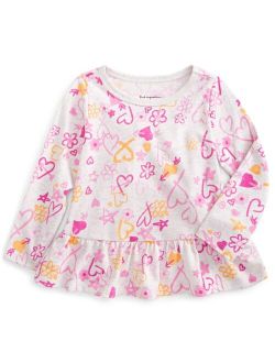 Toddler Girls Graffiti Heart Peplum Long Sleeve T-Shirt, Created for Macy's