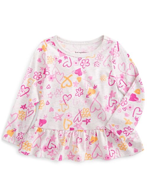 First Impressions Toddler Girls Graffiti Heart Peplum Long Sleeve T-Shirt, Created for Macy's