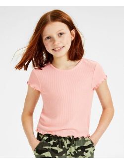 Big Girls Lettuce-Edge Ribbed T-Shirt, Created for Macy's