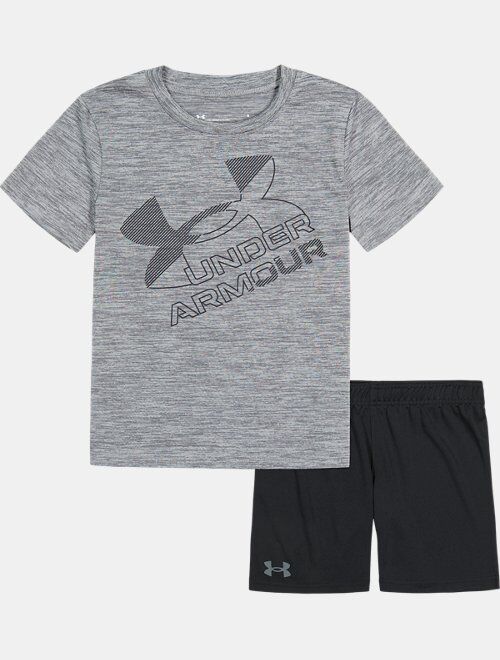 Under Armour Boys' Pre-School UA Linear Big Logo Twist Short Sleeve & Shorts Set