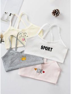 Girls 4pcs Letter And Cartoon Graphic Bralette