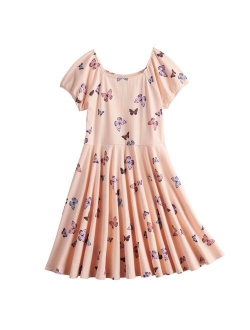 Girls 4-12 Puff Sleeve Printed Fit-and-Flare Dress
