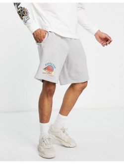 relaxed shorts in gray heather with varsity print