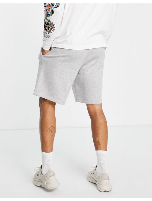 ASOS DESIGN relaxed shorts in gray heather with varsity print