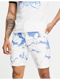 slim denim shorts in printed bleach design