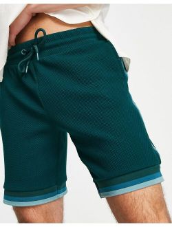 textured taped shorts in green
