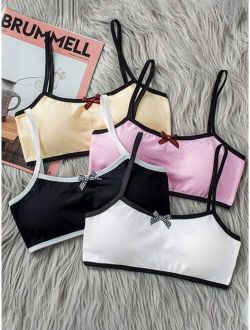 Girls 4pcs Bow Front Contrast Binding Bralette