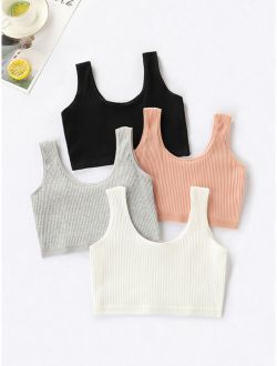 Girls 4 Pack Solid Rib-knit Bralette