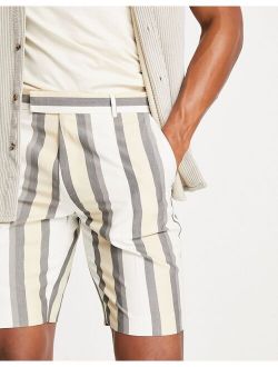 smart slim shorts with block stripe in ecru