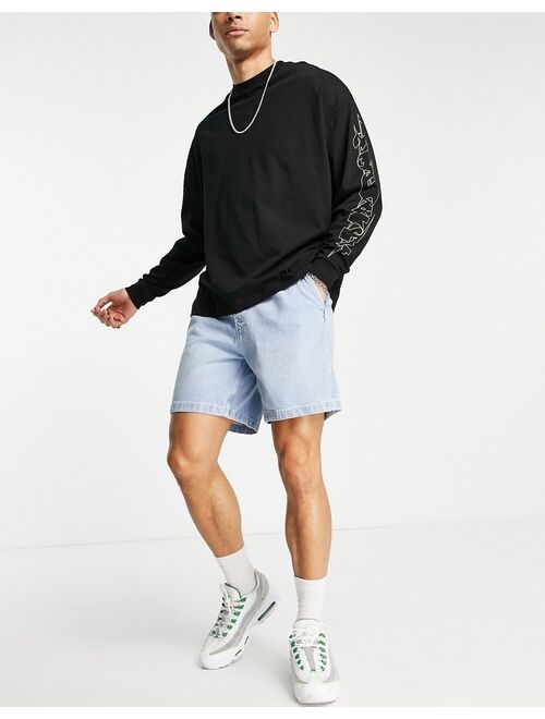ASOS DESIGN denim shorts with elasticated waist in light wash blue