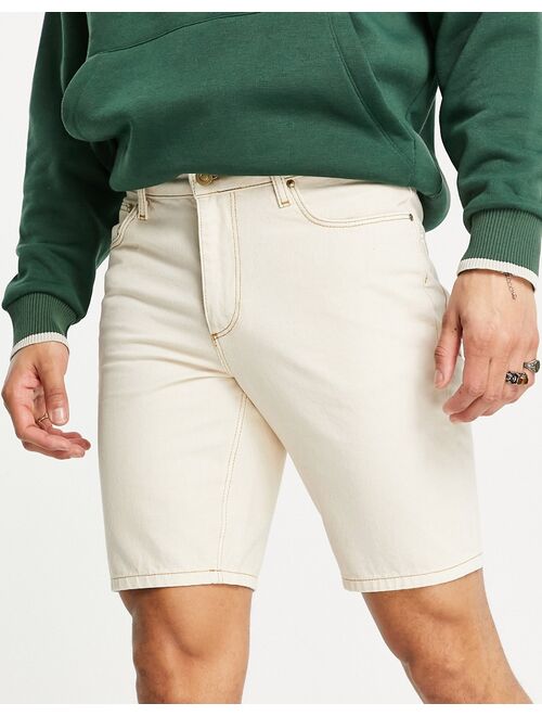 ASOS DESIGN classic rigid denim shorts in dusty ecru