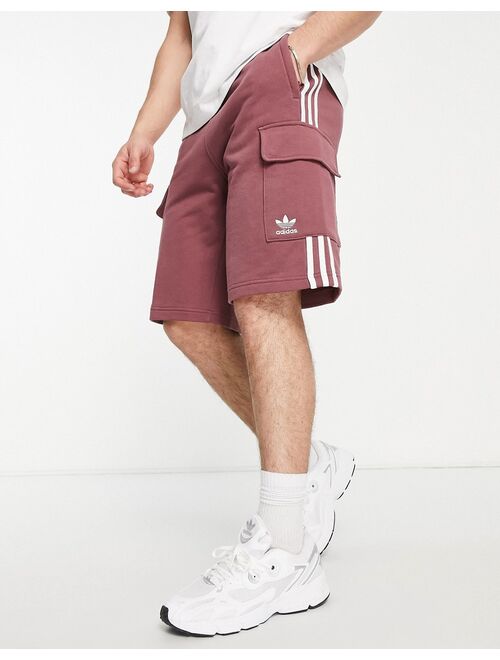adidas Originals adicolor three stripe cargo shorts in quiet crimson