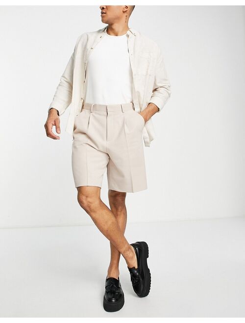 ASOS DESIGN smart wide shorts in stone