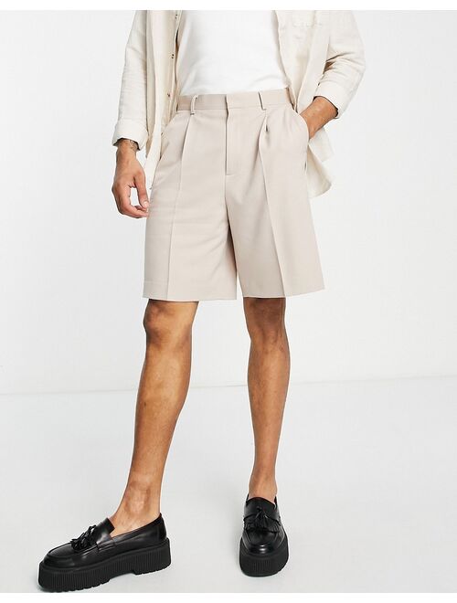 ASOS DESIGN smart wide shorts in stone