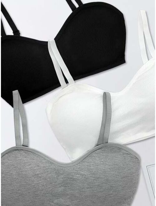 Shein Girls 3pcs Solid Ribbed Cami Bralette