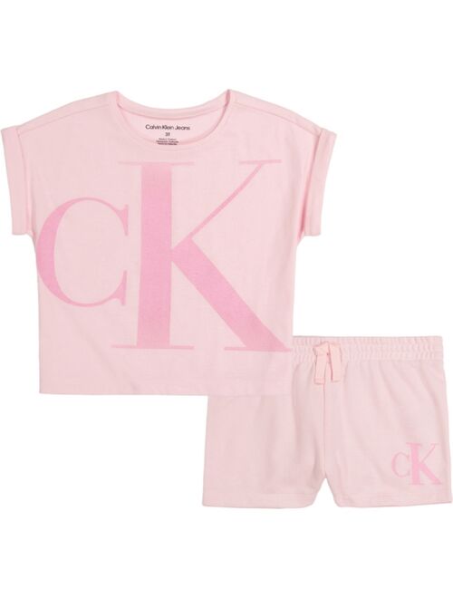 CALVIN KLEIN Little Girls Monogram T-shirt and Shorts, 2 Piece Set