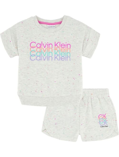 CALVIN KLEIN Little Girls Heather Fleece Logo Shorts, Set of 2