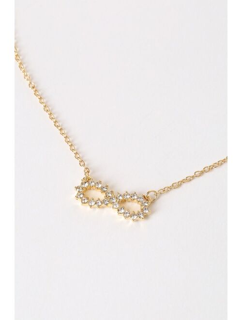 Lulus Lovely Loop 14KT Gold Rhinestone Infinity Necklace