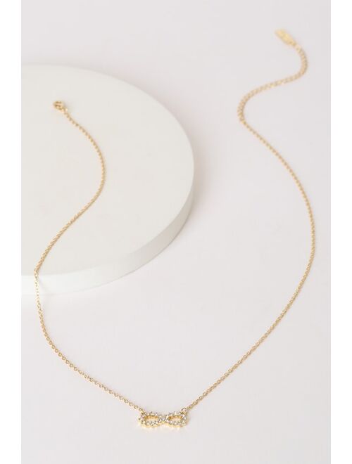 Lulus Lovely Loop 14KT Gold Rhinestone Infinity Necklace