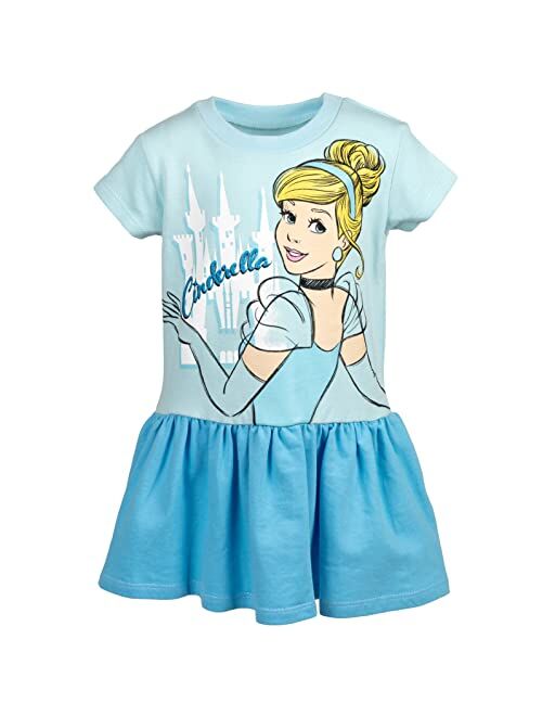 Disney Princess Belle Cinderella Rapunzel Girls French Terry Short Sleeve Dress Toddler to Big Kid