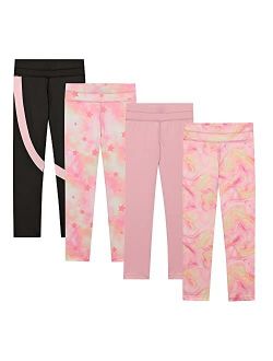 BTween Girls 4 Pack Leggings Set, Exercise, Sports Tights with Wide Waistband for Girls