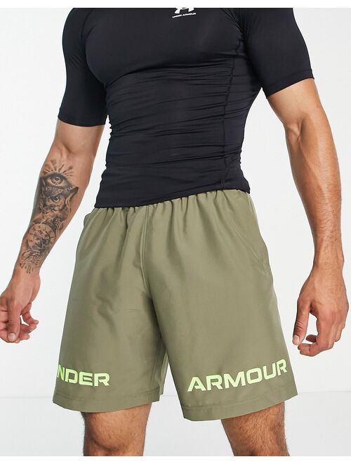 Under Armour Training woven graphic shorts in khaki