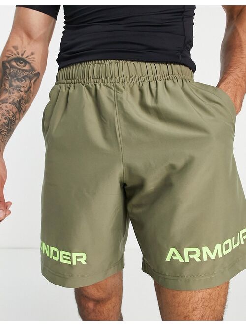 Under Armour Training woven graphic shorts in khaki