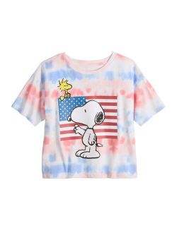Girls 7-16 Peanuts Snoopy & Woodstock Americana Tie Dye Graphic Tee