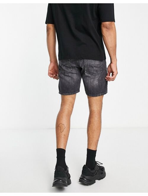Jack & Jones loose fit denim shorts with abrasions in washed black