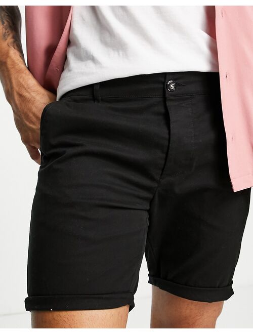 ASOS DESIGN skinny chino shorts in black