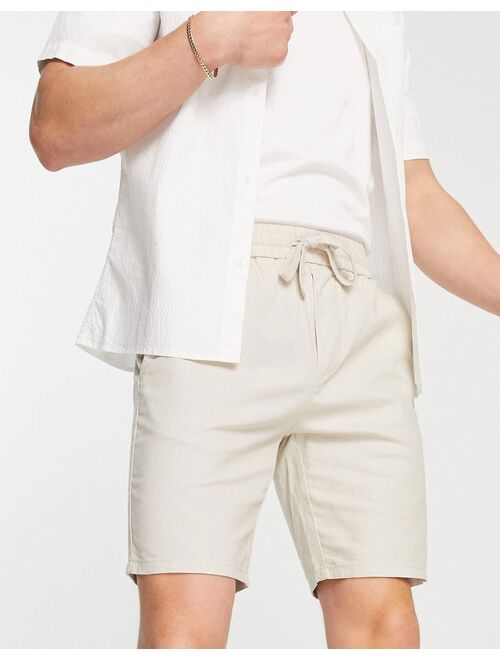 Only & Sons shorts in linen mix with elasticated waist in beige