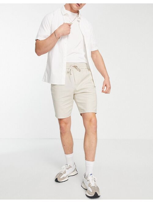 Only & Sons shorts in linen mix with elasticated waist in beige