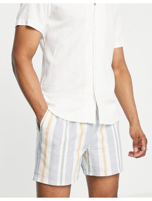 ASOS DESIGN slim shorts in linen mix natural look stripe