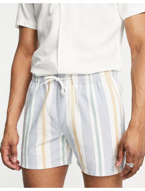 ASOS DESIGN slim shorts in linen mix natural look stripe