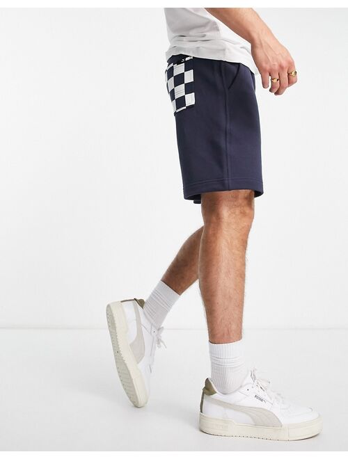 PUMA Downtown shorts in checkerboard color block in navy and white