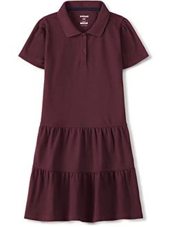 TSLA Girl's Short Sleeve School Uniform Dresses, Ruffle Pique Polo Dress