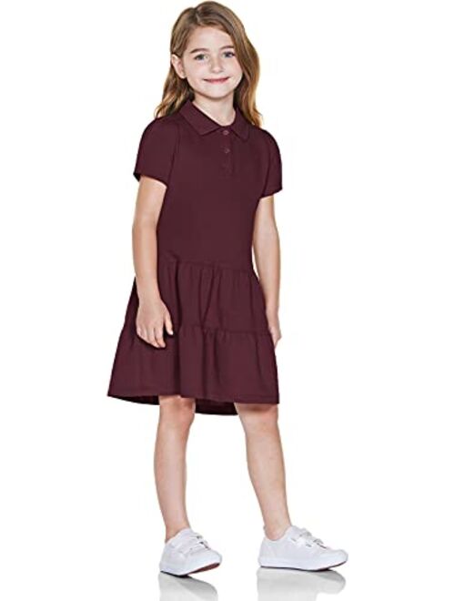 TSLA Girl's Short Sleeve School Uniform Dresses, Ruffle Pique Polo Dress