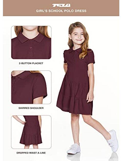 TSLA Girl's Short Sleeve School Uniform Dresses, Ruffle Pique Polo Dress