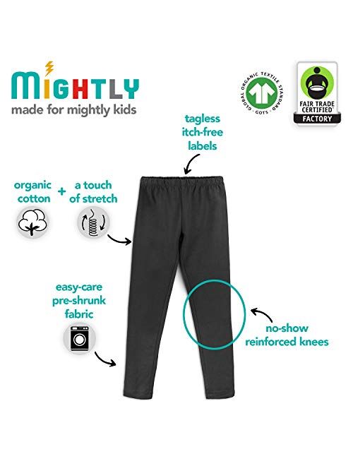 Mightly Girls' Leggings with Reinforced Knees | Organic Cotton Fair Trade Certified 2-Pack Toddler and Kids Clothes Set