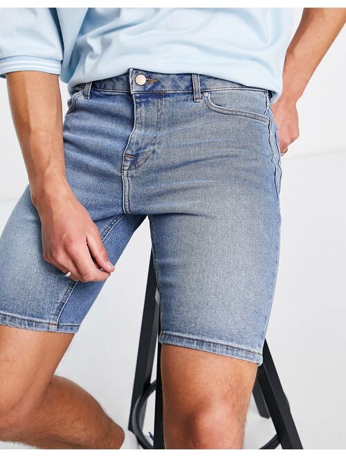 ASOS DESIGN skinny denim shorts in mid wash blue
