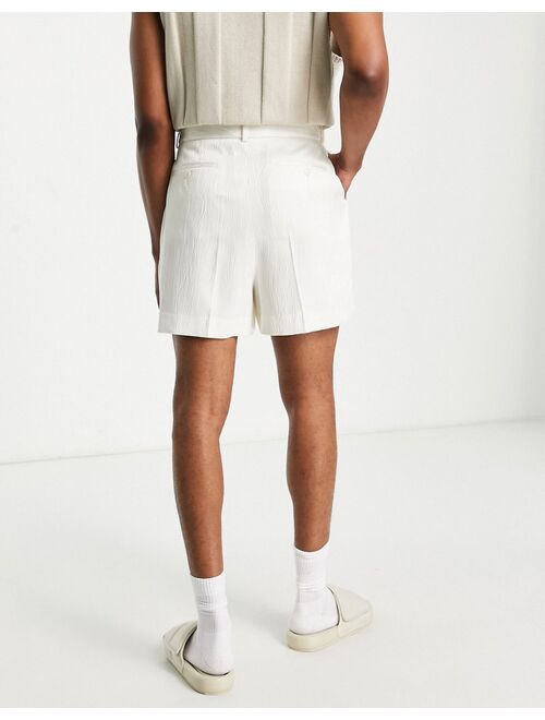 ASOS DESIGN smart cropped bermuda shorts in white plisse