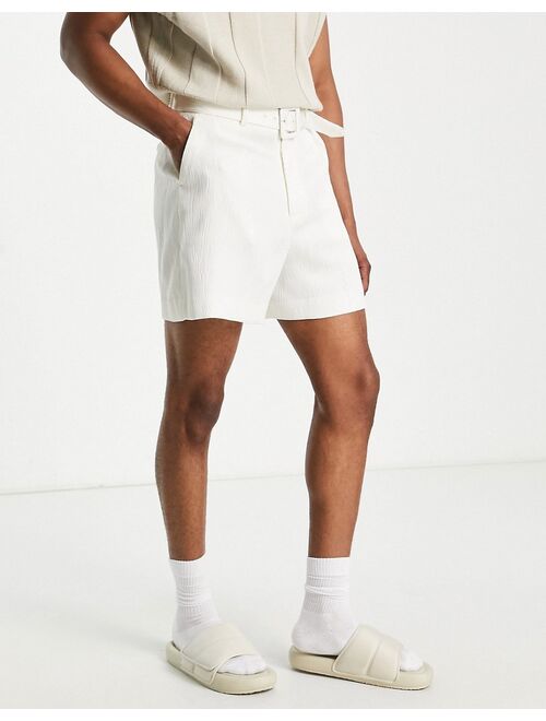 ASOS DESIGN smart cropped bermuda shorts in white plisse
